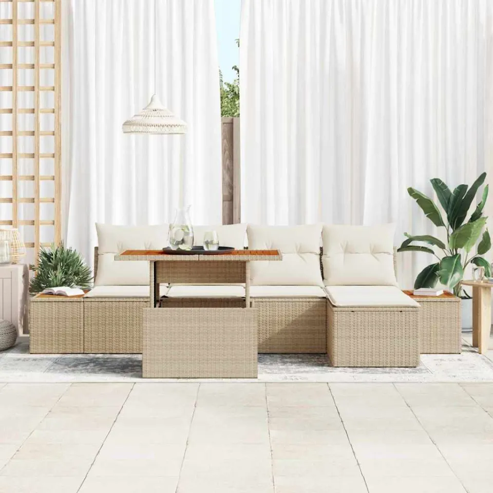 vidaXL Tuin Sofa Set 6 st Beige Poly riet, foto 3