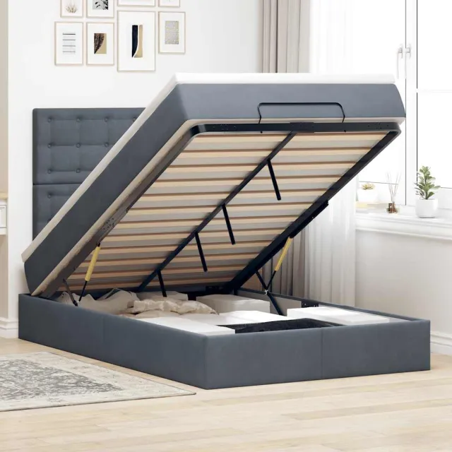 vidaXL Ottoman bed met matrassen 120x190cm fluweel donkergrijs