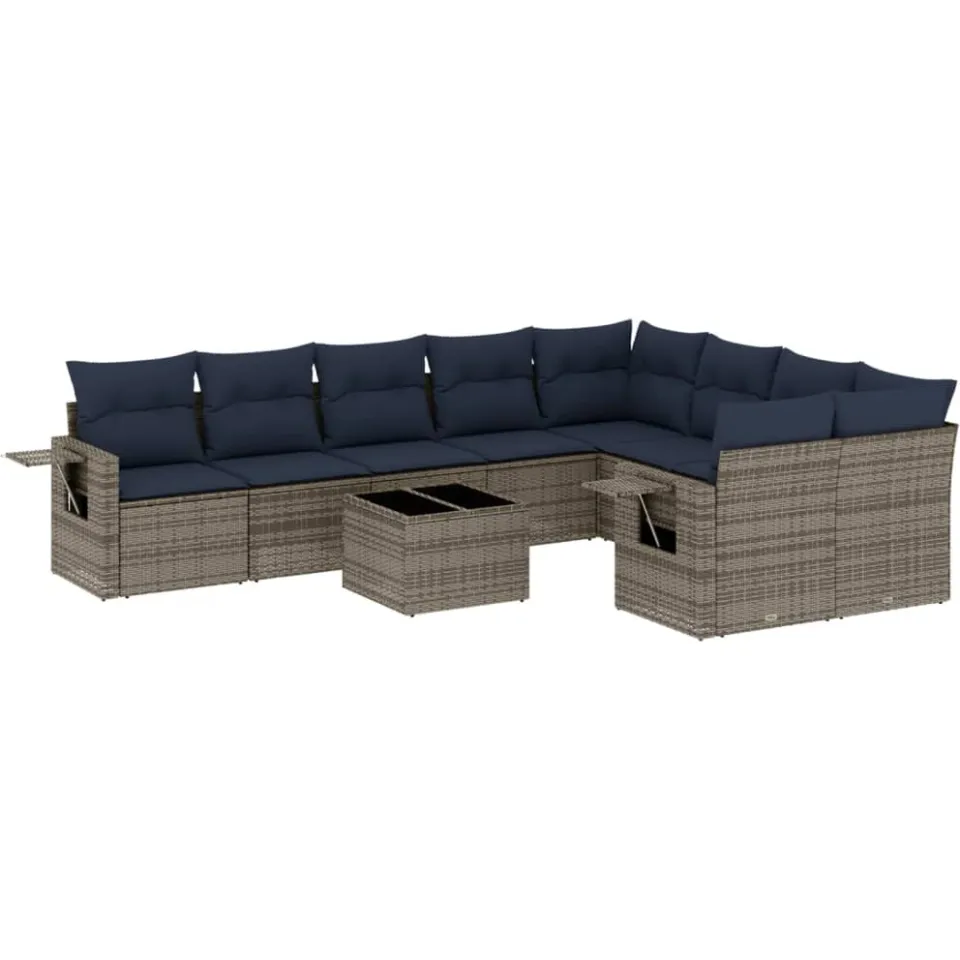 vidaXL 10-delige tuinbankset met kussens, grijs polyrotan, foto 3