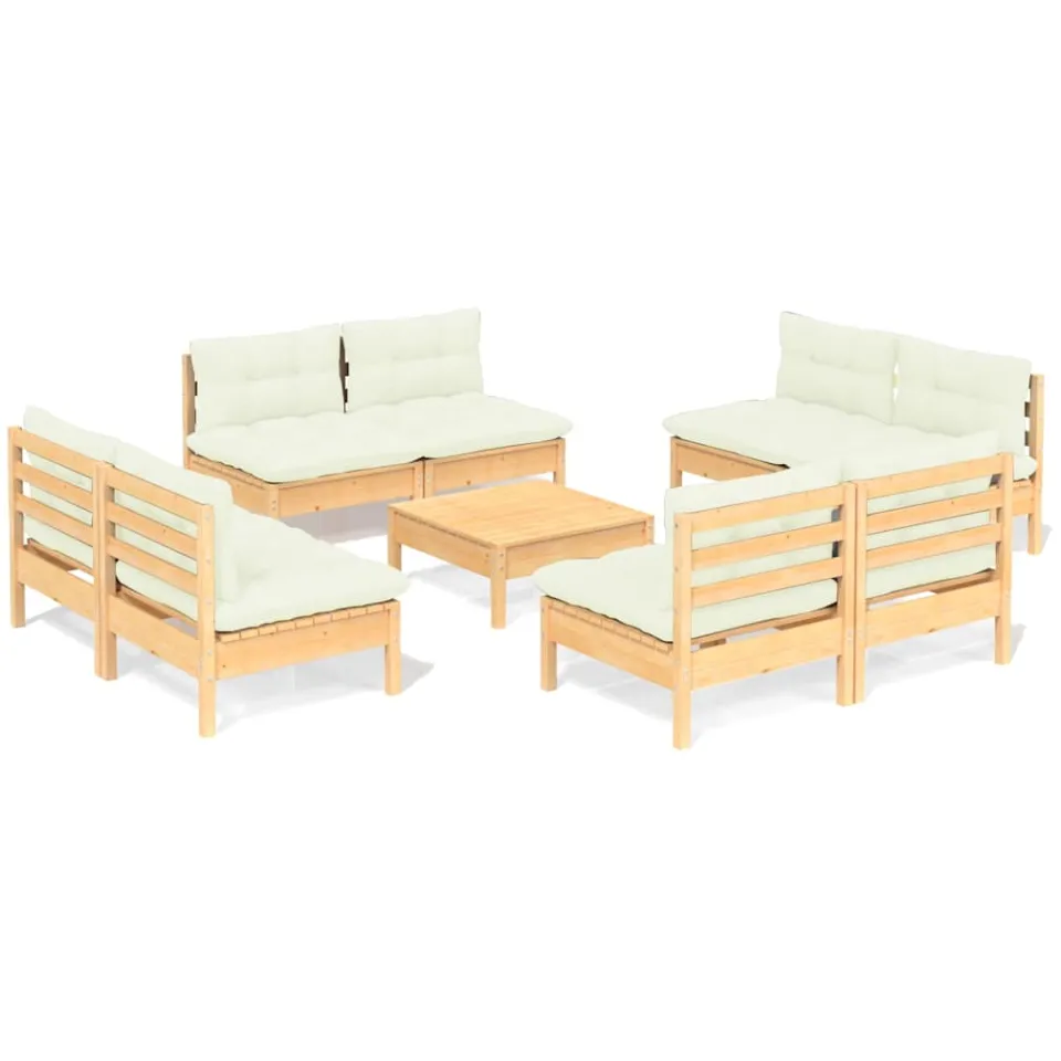 vidaXL 9-delige Loungeset met crèmekleurige kussens grenenhout, foto 3