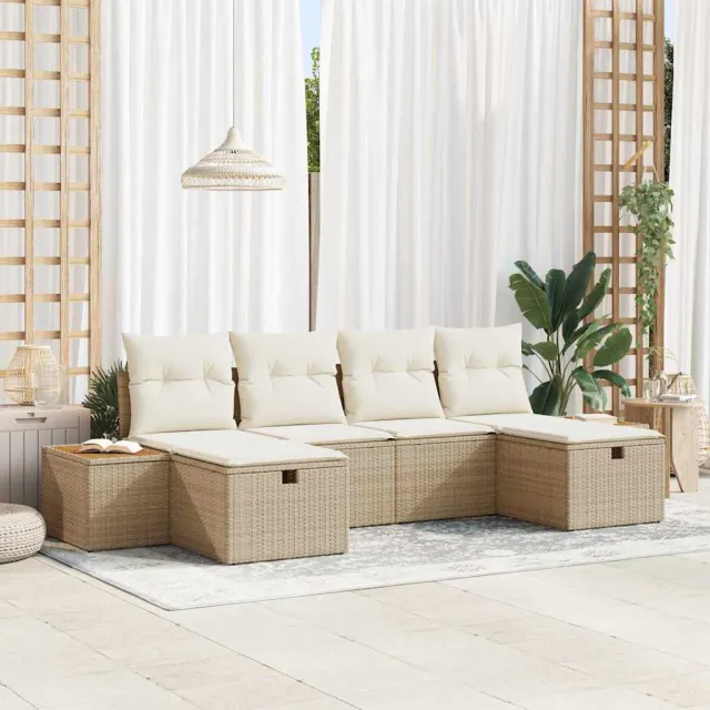 vidaXL Tuin Sofa Set 6 st Beige poly rattan, foto 2