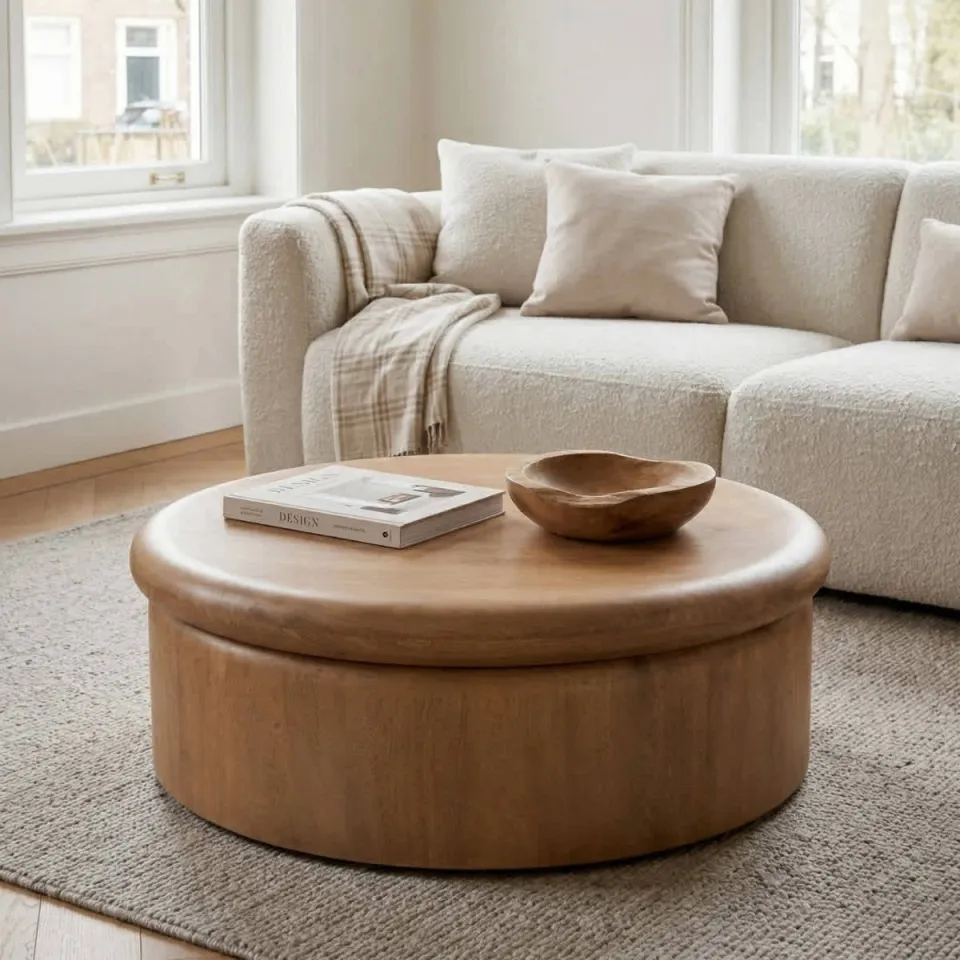 Giga Meubel Salontafel Rota - Rond Naturel Mangohout - 90x90x31cm, foto 4