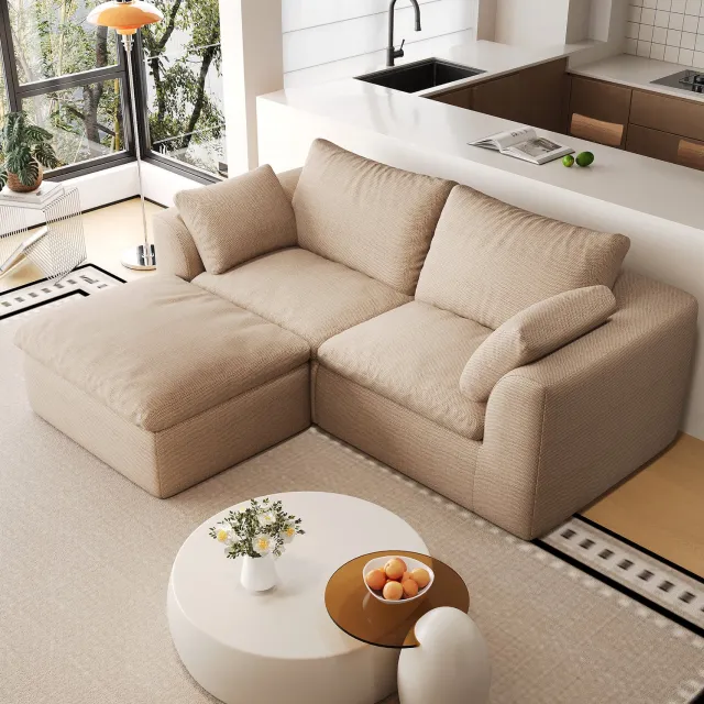 MODENUIT Hoekbank 180 x 155 x 83 cm - L-Vormige 3-Zitsbank Met Schuimvulling - Woonkamer - Linnen - Khaki