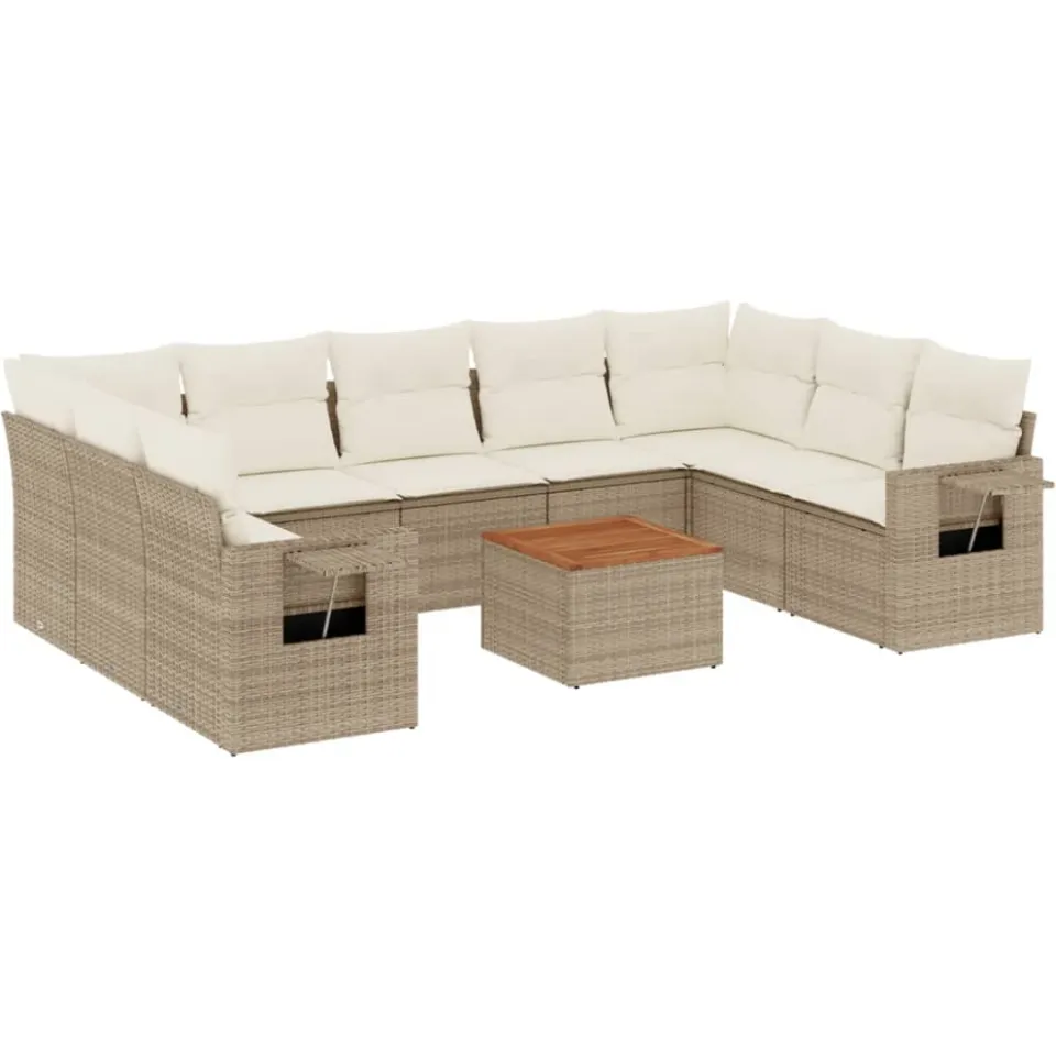 vidaXL 10-delige Loungeset met kussens poly rattan beige, foto 3