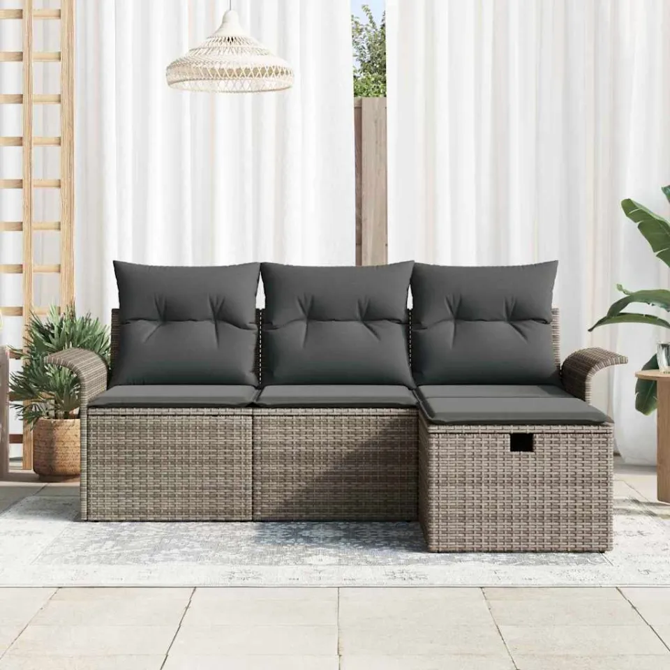 vidaXL Tuin Sofa Set 4 st Poly riet bruin, foto 3
