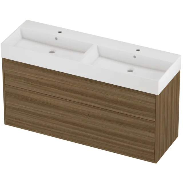 Proline Zara Badmeubelset Porselein Loft 2 Laden 140x46x78 cm Glans Wit Caramel Walnut Houtlook