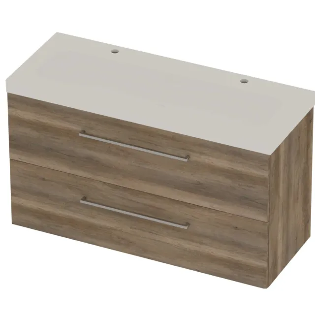 Basic-Line Moby 46 Badmeubelset Polystone 120x46x66 cm M46MWDSO1202 Scotch Oak Mat Wit