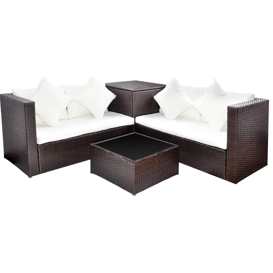 vidaXL 4-delige Loungeset met kussens poly rattan bruin, foto 2