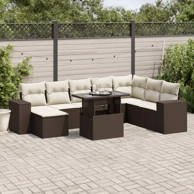 vidaXL 9-delige Loungeset met kussens poly rattan bruin, foto 2