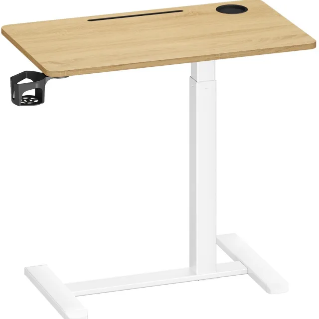 Songmics Staande tafel – bijzettafel op wielen – tafelblad van 80 x 45 cm – Goudkleurig Eiken