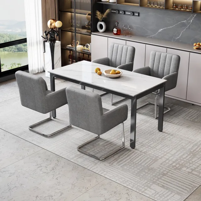 Maisentiel Set van 2 eetkamerstoelen – 56 x 57 x 86 cm – stapelbaar – kunstleer – grijs
