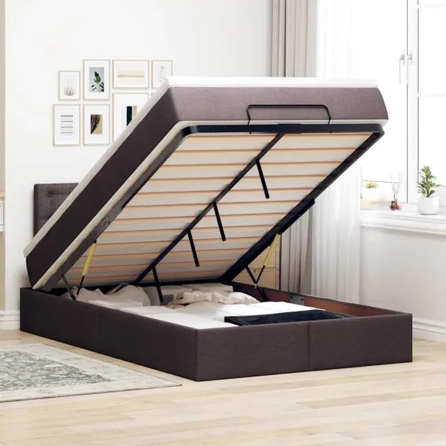 vidaXL Ottoman bed met matras en LED's 120x200 cm stof donkerbruin