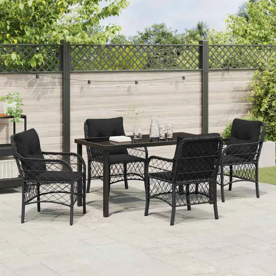vidaXL Tuin eettafelset 5 st Zwart poly rattan, foto 3