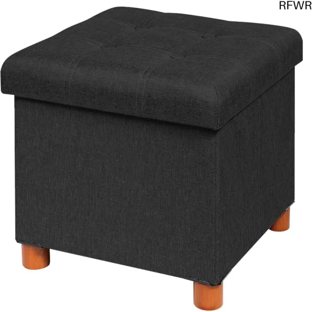 RFWR Inklapbare Pouf Opbergdoos - Vierkant Zitbank voor Woonkamer en Slaapkamer - Zwart 38x38 cm