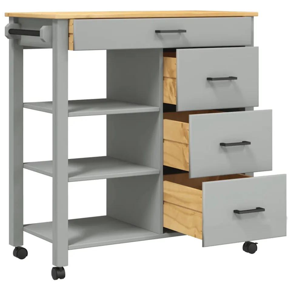 vidaXL Keukentrolley MONZA 84x40x88,5 cm massief grenenhout grijs, foto 4