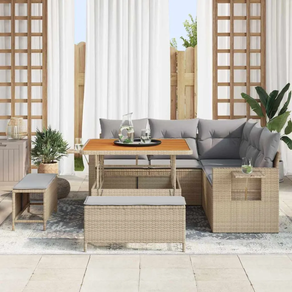 vidaXL Tuin Sofa Set 8 st Beige poly rattan, foto 3