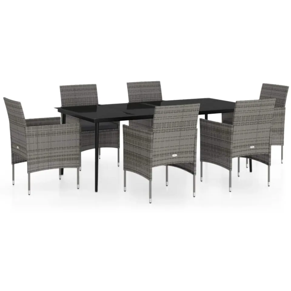 vidaXL 7-delige Tuinset met kussens grijs en zwart, foto 3