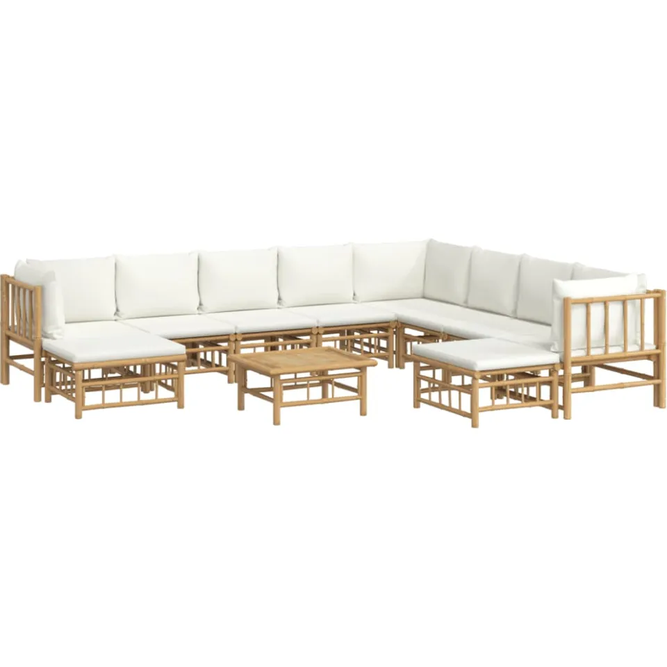 vidaXL 11-delige Loungeset met kussens bamboe crèmewit, foto 2