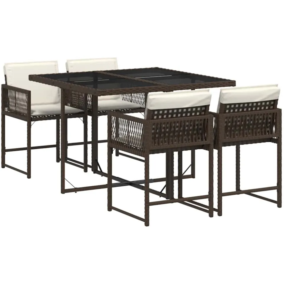 vidaXL 5-delige Tuinset met kussens poly rattan bruin, foto 3