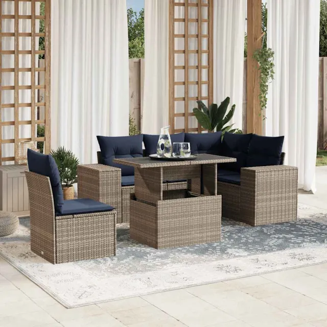 vidaXL 6-delige tuinbankset met kussens, grijs polyrotan, foto 2