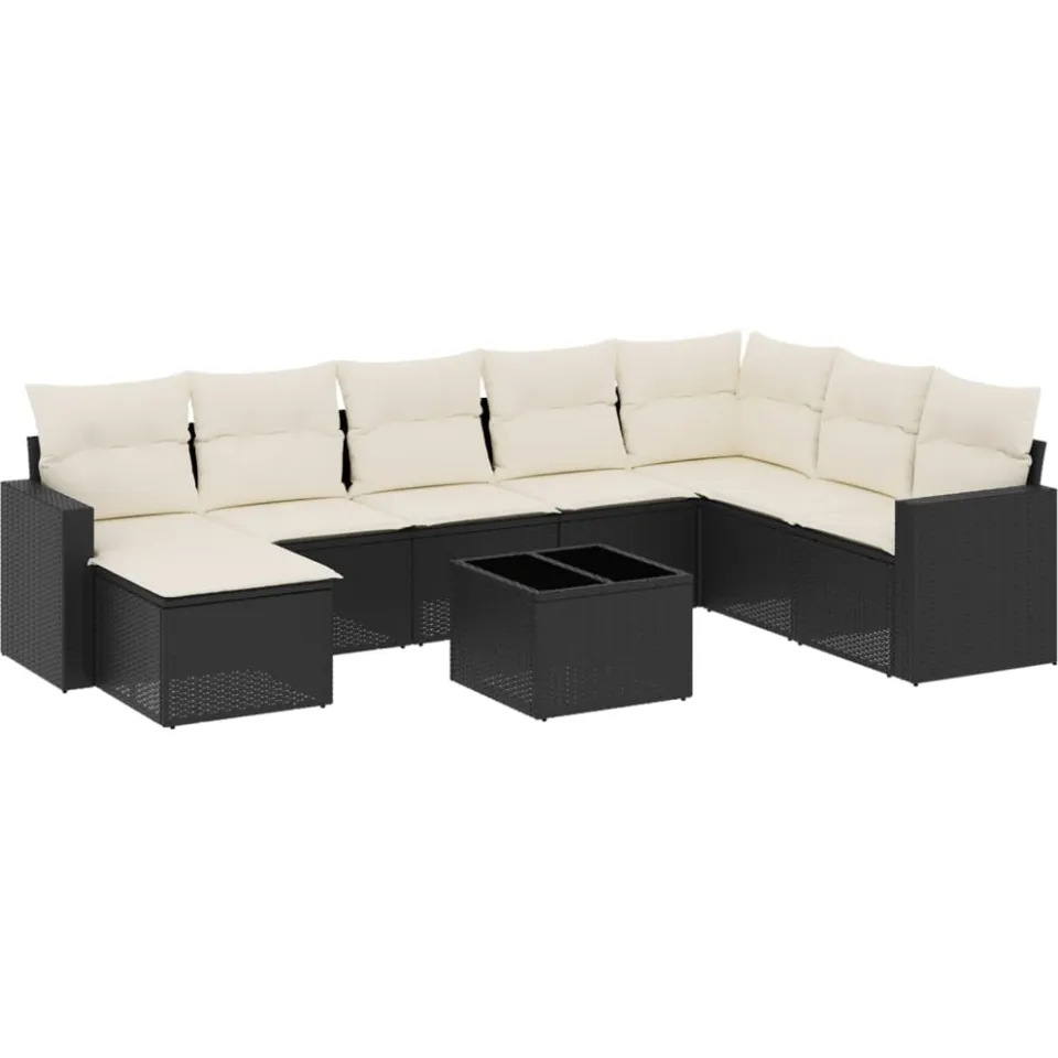 vidaXL 9-delige Loungeset met kussens poly rattan zwart