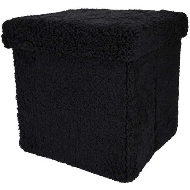 XEMM Teddy Poef met Opbergruimte - 53 liter - Opvouwbaar - 38 x 38 x 38 cm - Zwart