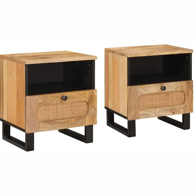 vidaXL Nachtkastje 2 st Naturel 40 x 33 x 46 cm Massief Mango Hout Bruin