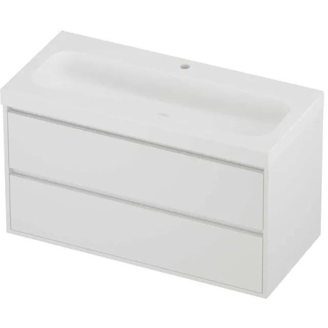 Proline Haga Badmeubelset Polystone Mezza 1 Kraangat Greeploos 100x46x58 cm Mat Wit Mat White