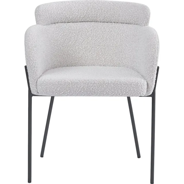 HTfurniture Koyl Dining Chair-Cream-Coloured Boucle-With Armrests- black legs.