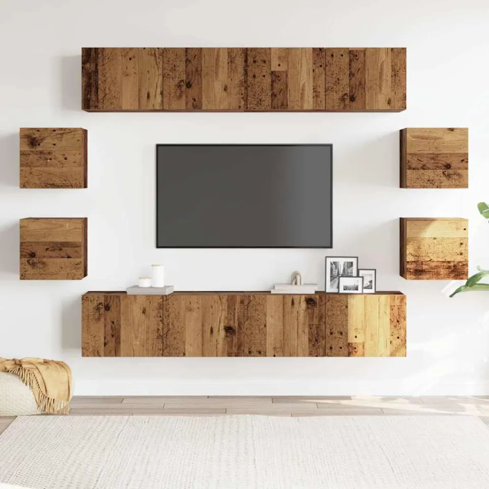 vidaXL 8-delig Tv-meubelset wandmontage bewerkt hout oud houtkleurig bruin, foto 2
