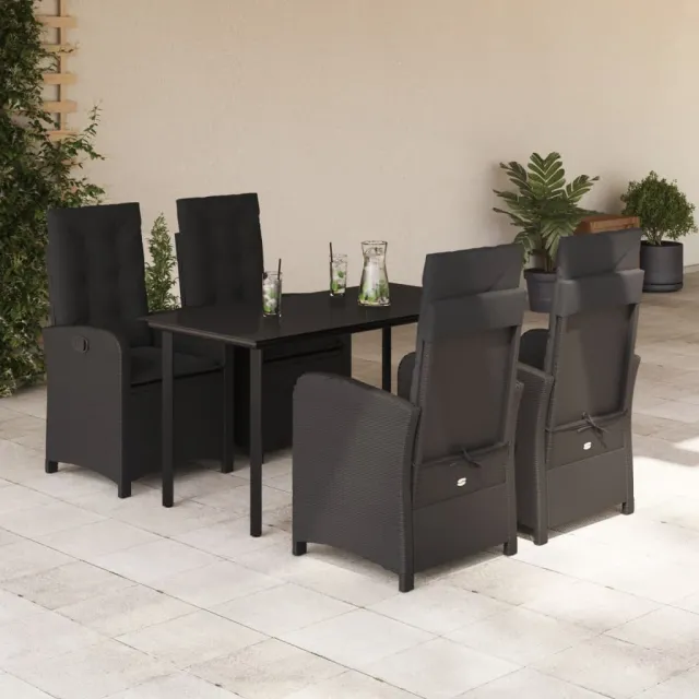 vidaXL 5-delige Tuinset met kussens poly rattan zwart, foto 2