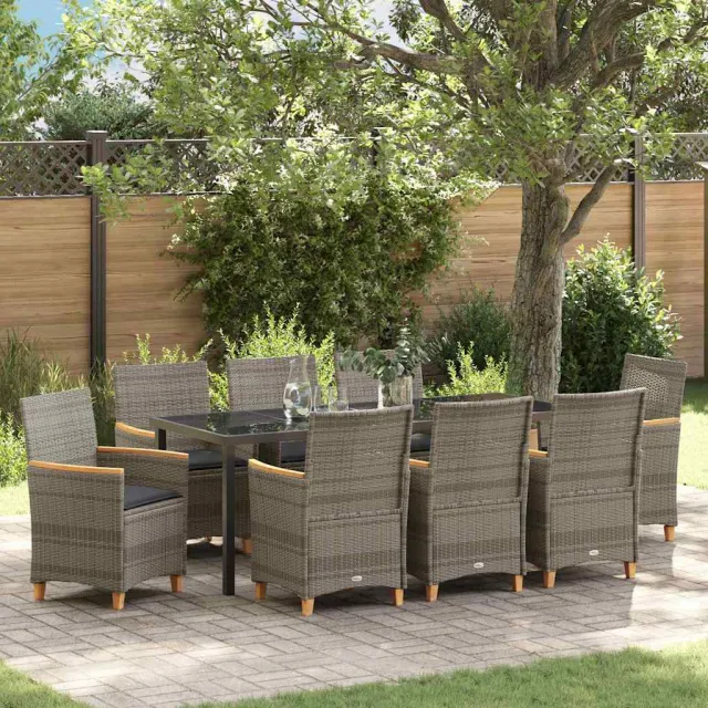 vidaXL Tuin eettafelset 9 st Grijs poly rattan