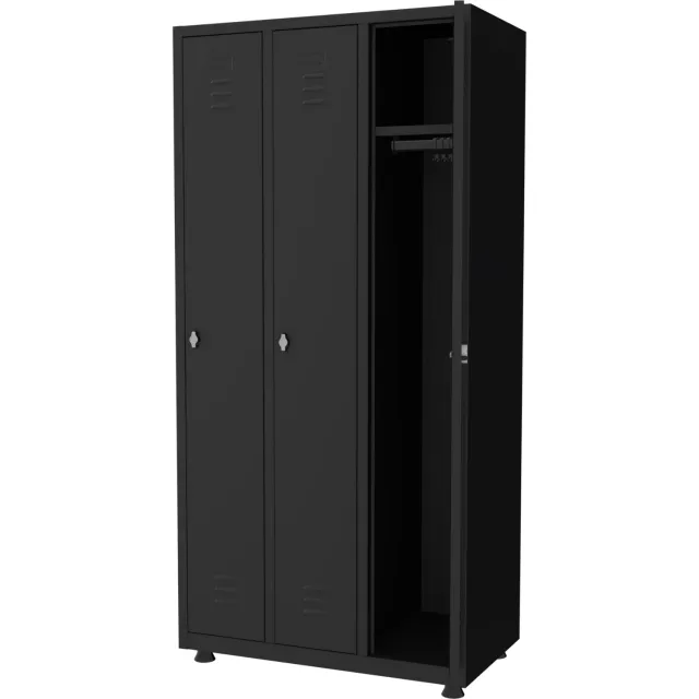 Povag Lockerkast metaal - 3 deurs - Hang- en legruimte - 180x88,5x50 cm - Zwart