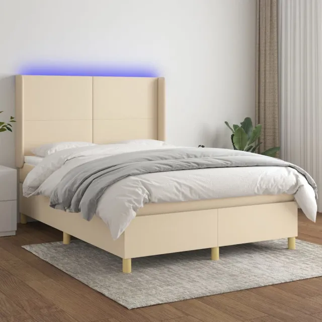 vidaXL Boxspring met matras en LED stof crèmekleurig 140x190 cm