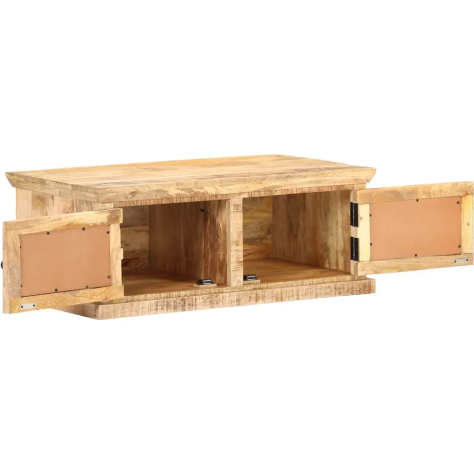 vidaXL Salontafel 90x50x35 cm massief mangohout en natuurlijk riet Bruin
