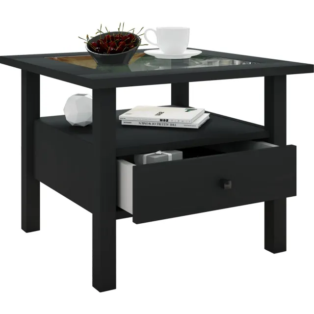 Vcm Houten bijzettafel Salontafel Sofa-tafel Woonkamertafel Lade Lingis Zwart