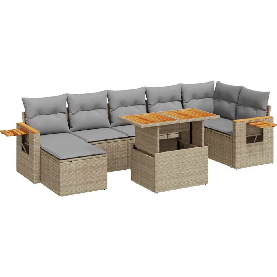 vidaXL 8-delige Loungeset met kussens poly rattan acacia beige, foto 3