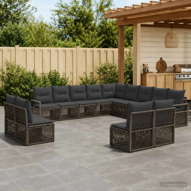 vidaXL Tuinbankenset 13 st 13-zits Grijs poly rattan