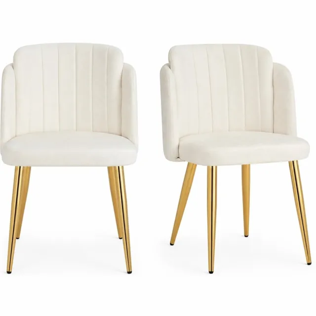 KOMHTOM 2 stuks moderne eetkamerstoelen, gestoffeerde stoelen met gebogen rugleuning en in hoogte verstelbare poten, goudkleurig frame, belastbaar tot 125 kg, voor eetkamer, keuken (wit)
