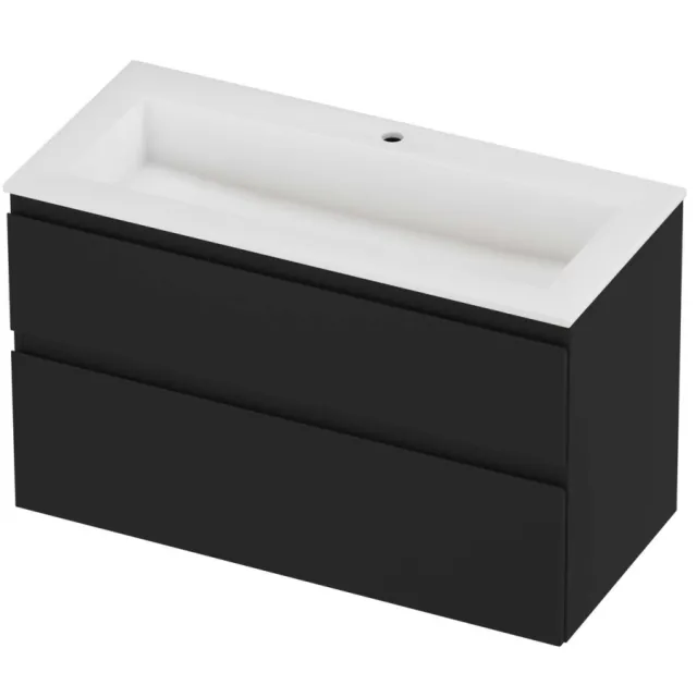 Proline Aristo Badmeubelset Polystone Elegant 1 Kraangat 100x46x62 cm Mat White Mat Zwart