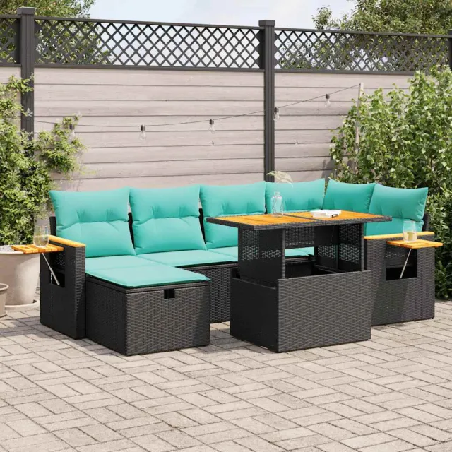 vidaXL 7-delige Loungeset met kussens poly rattan acacia bruin, foto 2