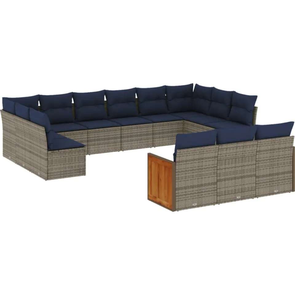 vidaXL 13-delige tuinbankset met kussens, grijs polyrotan, foto 3