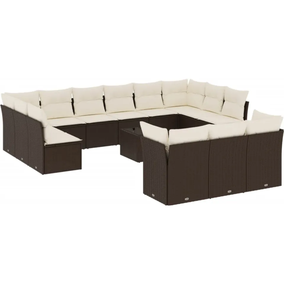 vidaXL 14-delige Loungeset met kussens poly rattan bruin