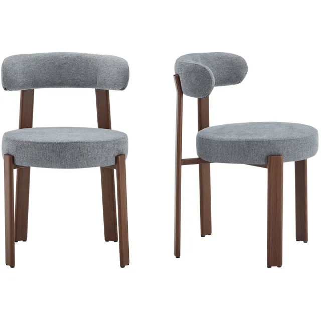 Merax Eetkamerstoelen Set van 2 - Stoffen Eetkamerstoel met Gebogen Rugleuning - Moderne Keukenstoelen - Gestoffeerde Stoelen met Metalen Poten - Grijs