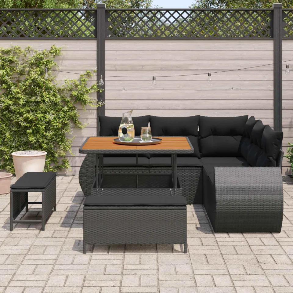 vidaXL Tuinbankenset 8 st Zwart poly rattan, foto 3