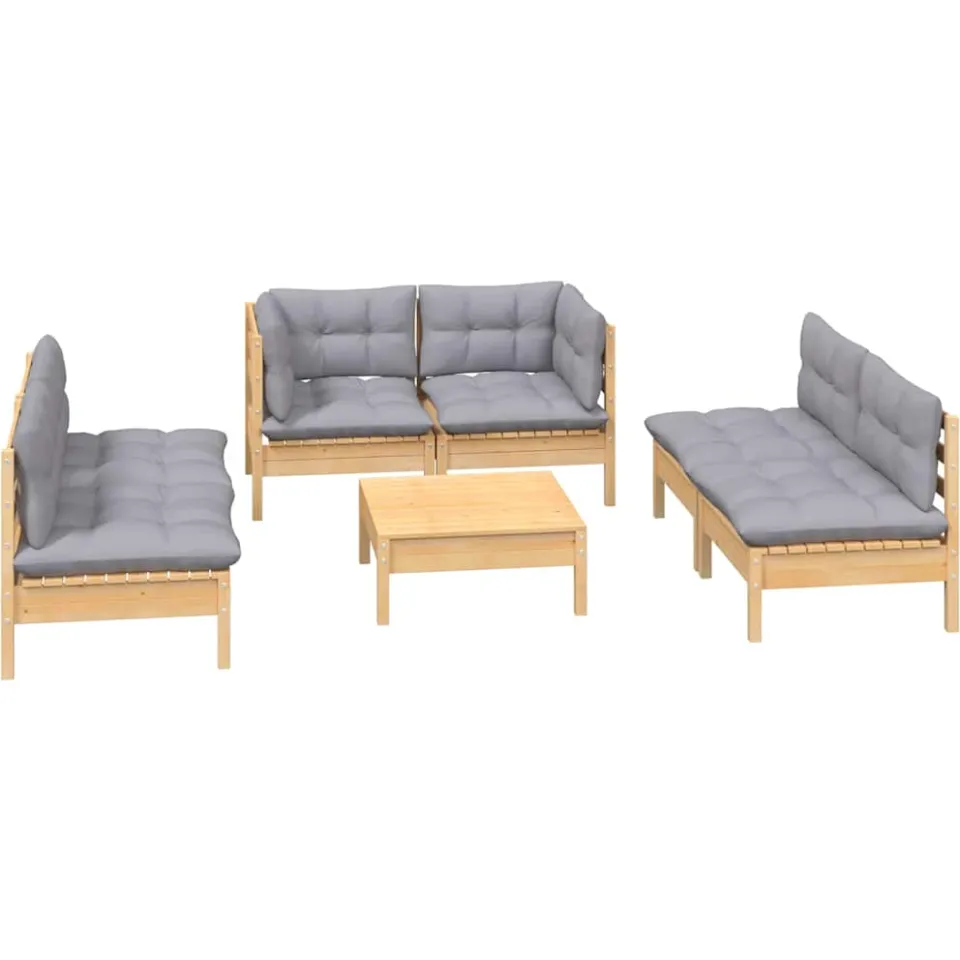 vidaXL 7-delige Loungeset met grijze kussens grenenhout Grijs