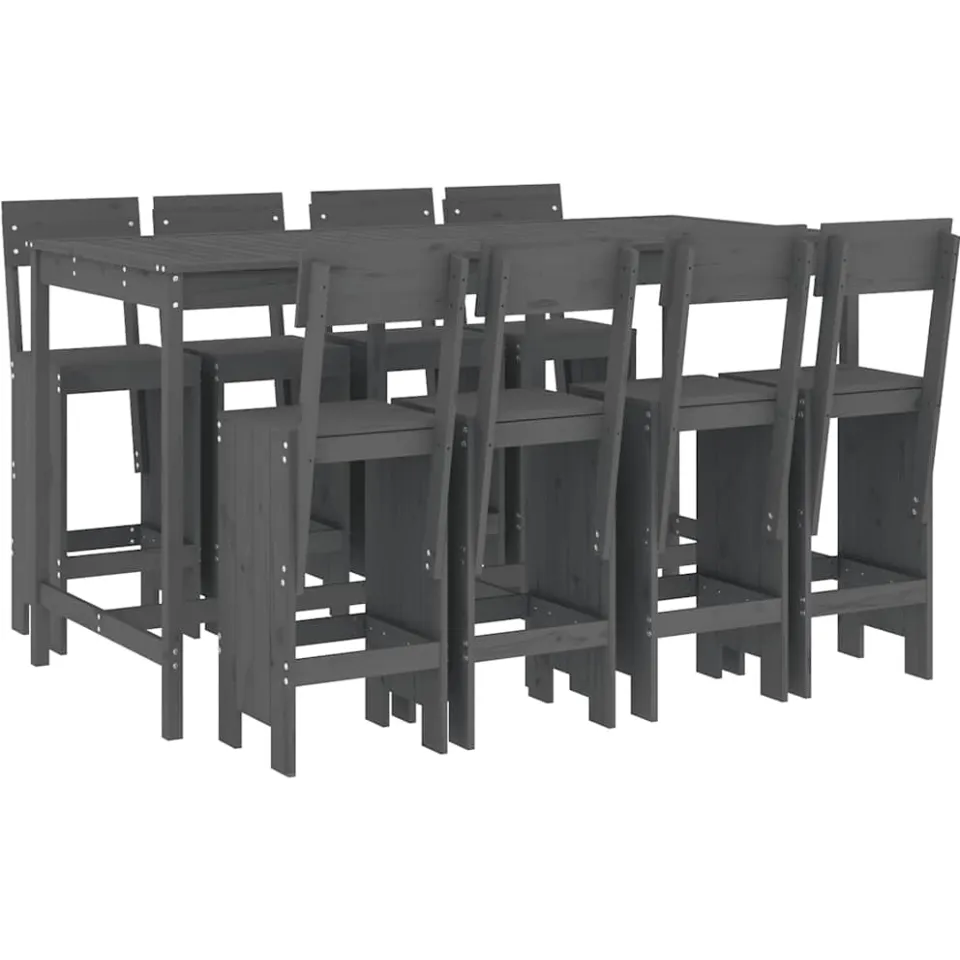 vidaXL 9-delige Tuinbarset massief grenenhout grijs, foto 3