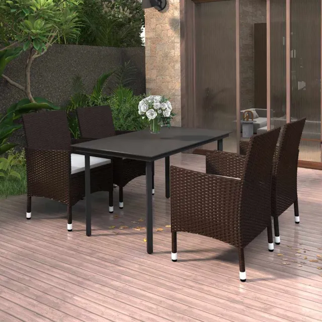 vidaXL 5-delige Tuinset met kussens poly rattan en glas bruin, foto 2
