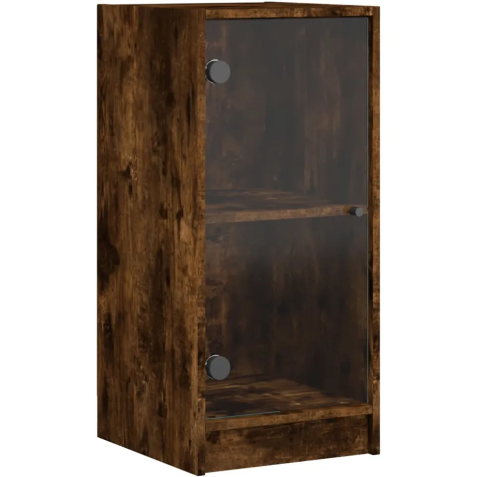 vidaXL Bijzetkast met glazen deuren 35x37x75,5 cm gerookt eikenkleurig Bruin