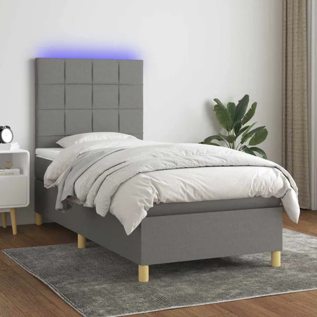 vidaXL Boxspring met matras en LED stof donkergrijs 100x200 cm grijs